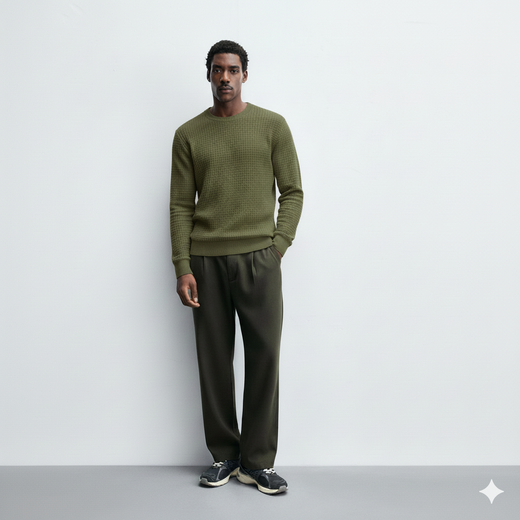 Olive Green Waffle Knit SweatShirt