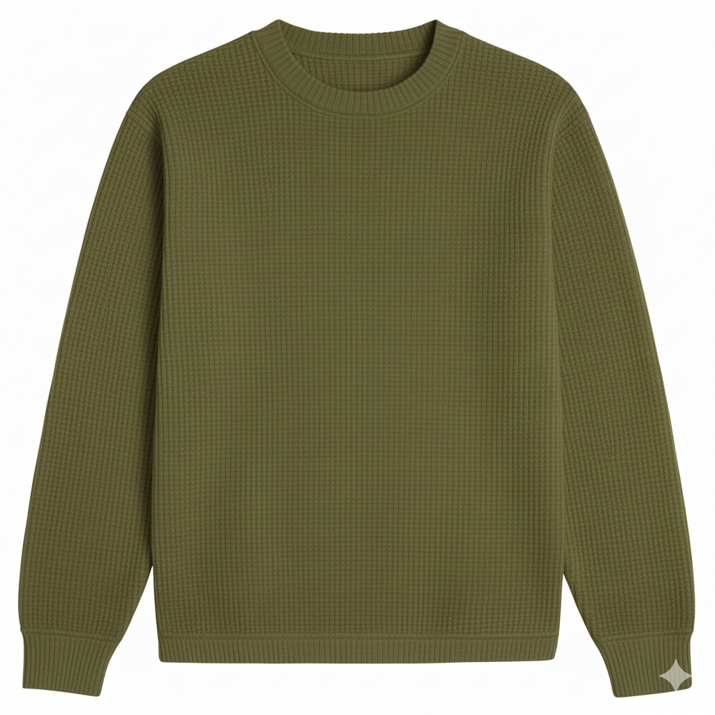2 Pieces Waffle Knit SweatShirt ( BLACK &  Olive GREEN )
