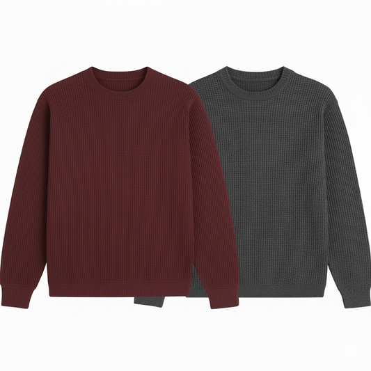 2 Pieces Waffle Knit SweatShirt ( MAROON & DARK GRAY )